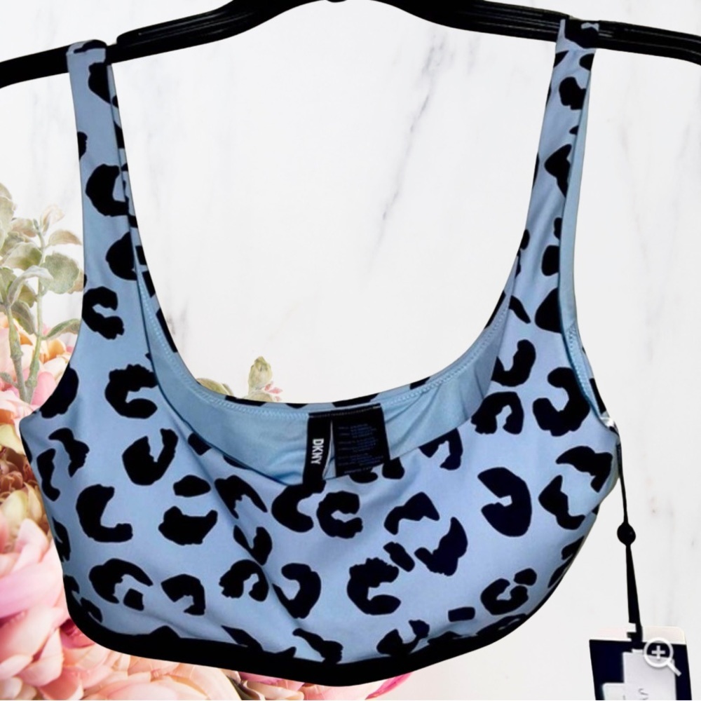 Dkny Women's Leopard Print Bikini Top Swimsuit Blue~ NWT - Picture 2 of 3